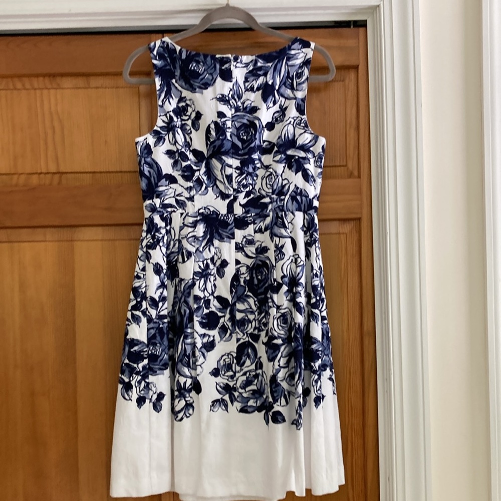 Talbots Blue and White Fit and Flare Scoop Neck Sleeveless Dress - Picture 2 of 9